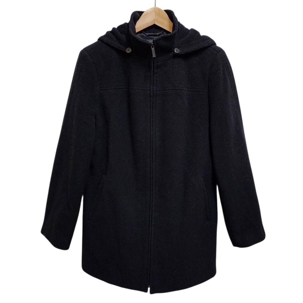 Calvin Klein Coat Womens Size M Wool Cashmere Blend Detachable Hood Zip Pockets